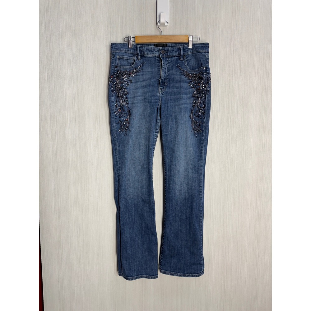 White House Black Market Beaded Embroidered Bootcut Jeans Blue Denim Women
